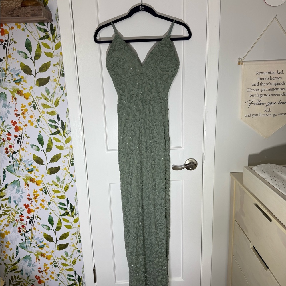 Windsor Sage Green Ribbed Maxi Dress Spaghetti Strap V-Neck